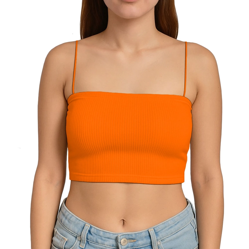 TOP STRAPLE CON TIRANTES COLA DE RATA RIB GRUESO NEW-08 COLOR NARANJA - 1