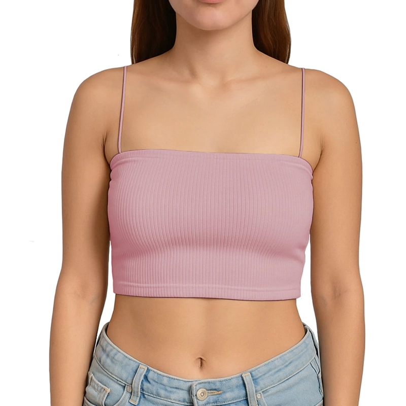 TOP STRAPLE CON TIRANTES COLA DE RATA RIB GRUESO NEW-08 COLOR ROSADO - 1