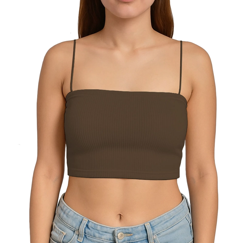 TOP STRAPLE CON TIRANTES COLA DE RATA RIB GRUESO NEW-08 COLOR CHOCOLATE - 1