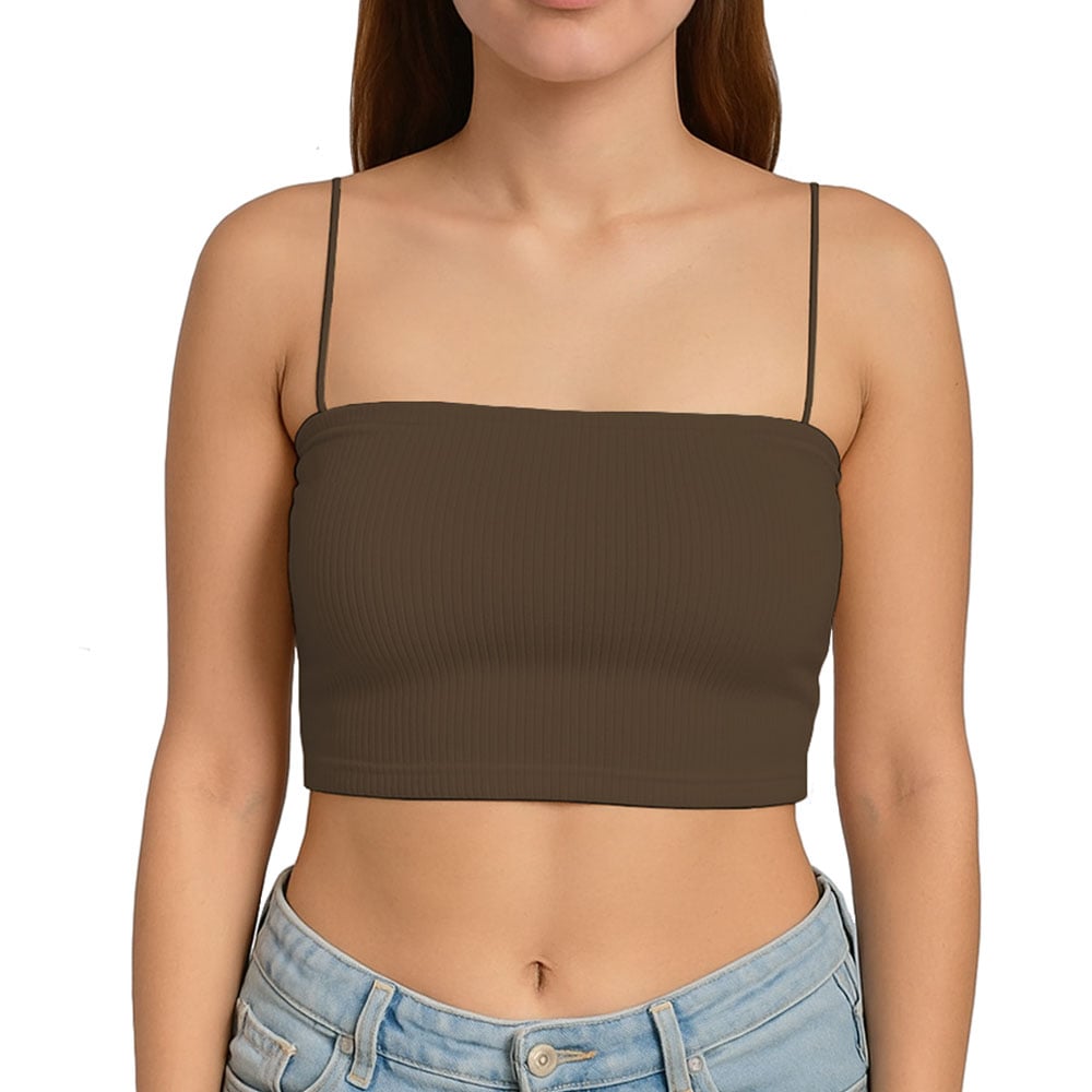 TOP STRAPLE CON TIRANTES COLA DE RATA RIB GRUESO NEW-08 COLOR CHOCOLATE - 1