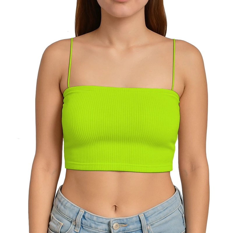 TOP STRAPLE CON TIRANTES COLA DE RATA RIB GRUESO NEW-08 COLOR LIMON - 1