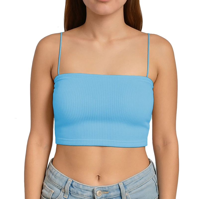 TOP STRAPLE CON TIRANTES COLA DE RATA RIB GRUESO NEW-08 COLOR CELESTE - 1