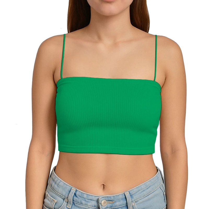 TOP STRAPLE CON TIRANTES COLA DE RATA RIB GRUESO NEW-08 COLOR VERDE - 1