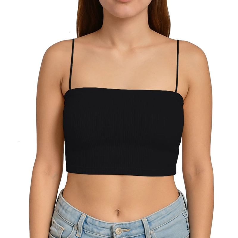 TOP STRAPLE CON TIRANTES COLA DE RATA RIB GRUESO NEW-08 COLOR NEGRO - 1