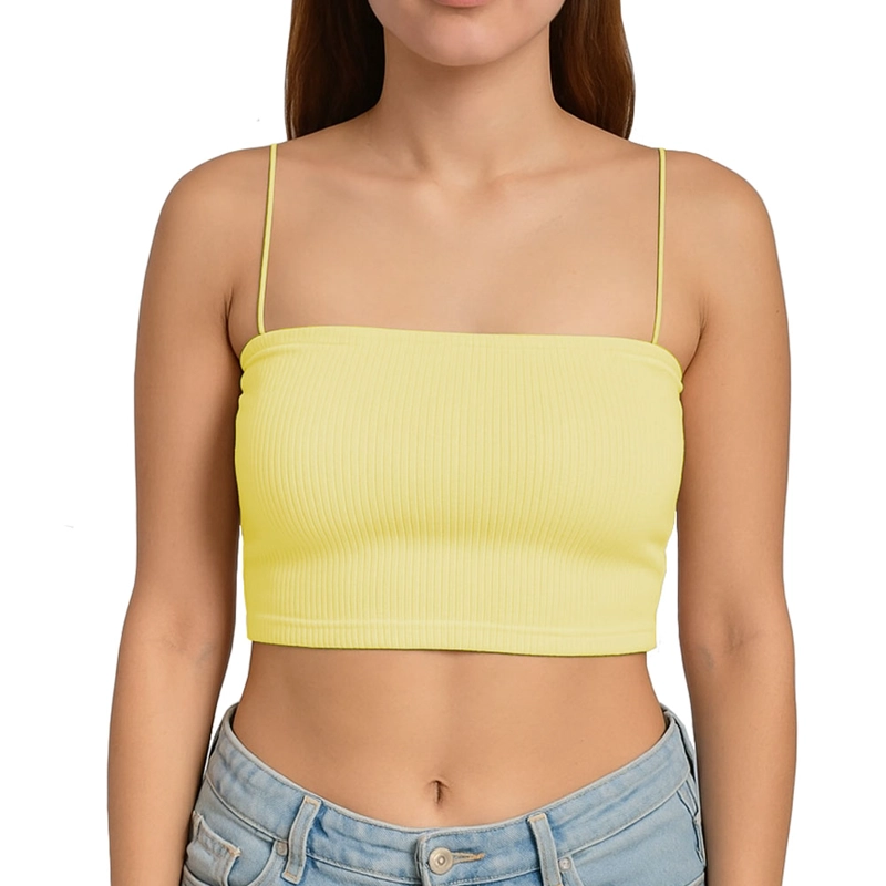TOP STRAPLE CON TIRANTES COLA DE RATA RIB GRUESO NEW-08 COLOR AMARILLO - 1