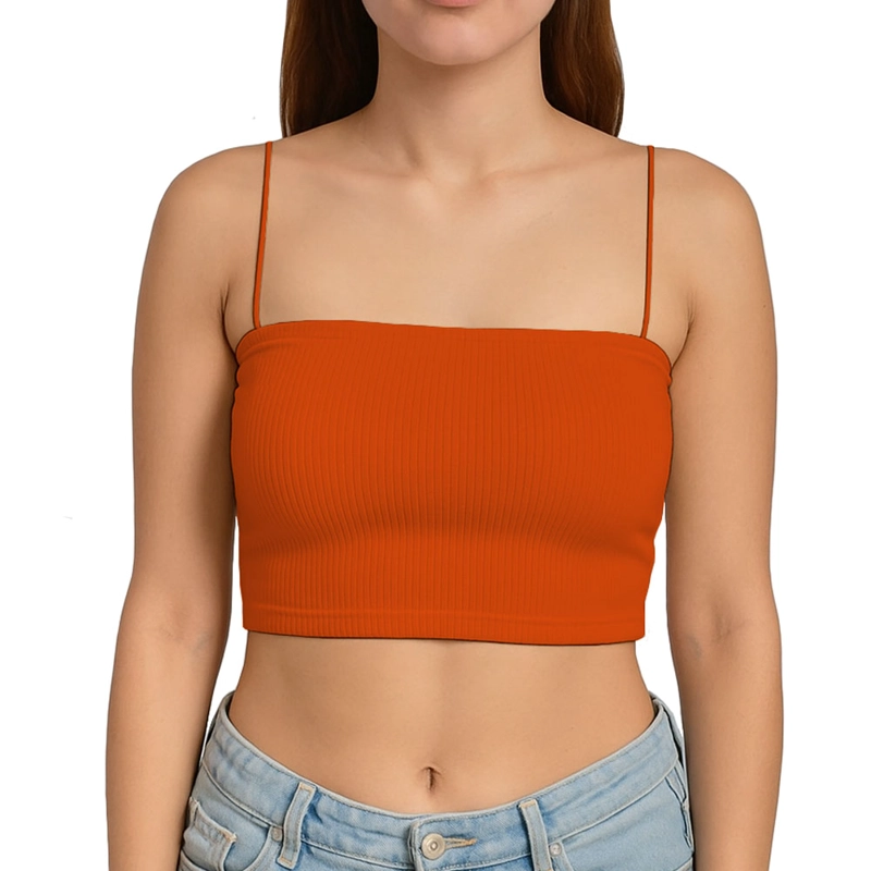 TOP STRAPLE CON TIRANTES COLA DE RATA RIB GRUESO NEW-08 COLOR LACRE - 1