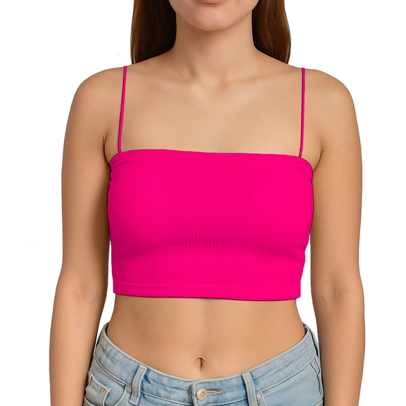 TOP STRAPLE CON TIRANTES COLA DE RATA RIB GRUESO NEW-08 COLOR FUCSIA - 1