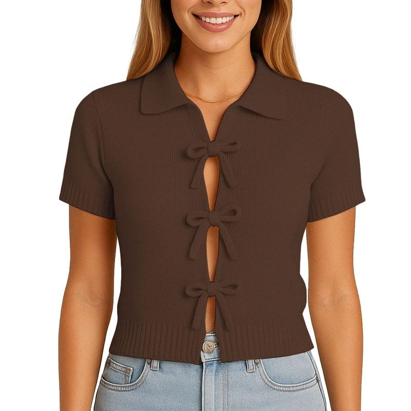 SUETER MUJER M/C CAMISERO LAZOS HILO TACTO 463G DOM-22 COLOR CHOCOLATE - 1