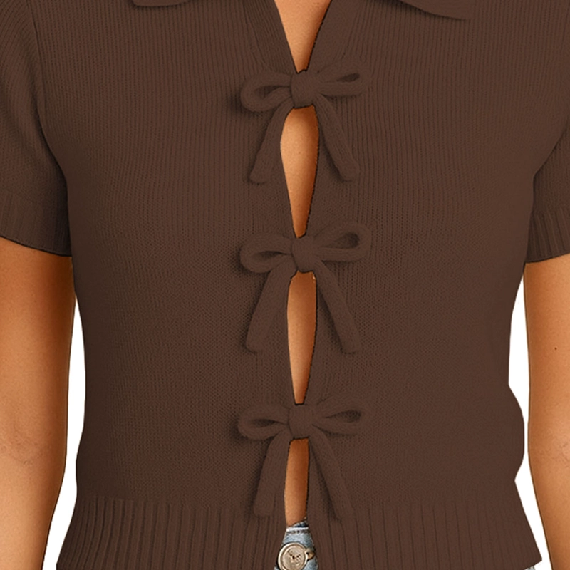 SUETER MUJER M/C CAMISERO LAZOS HILO TACTO 463G DOM-22 COLOR CHOCOLATE - 3