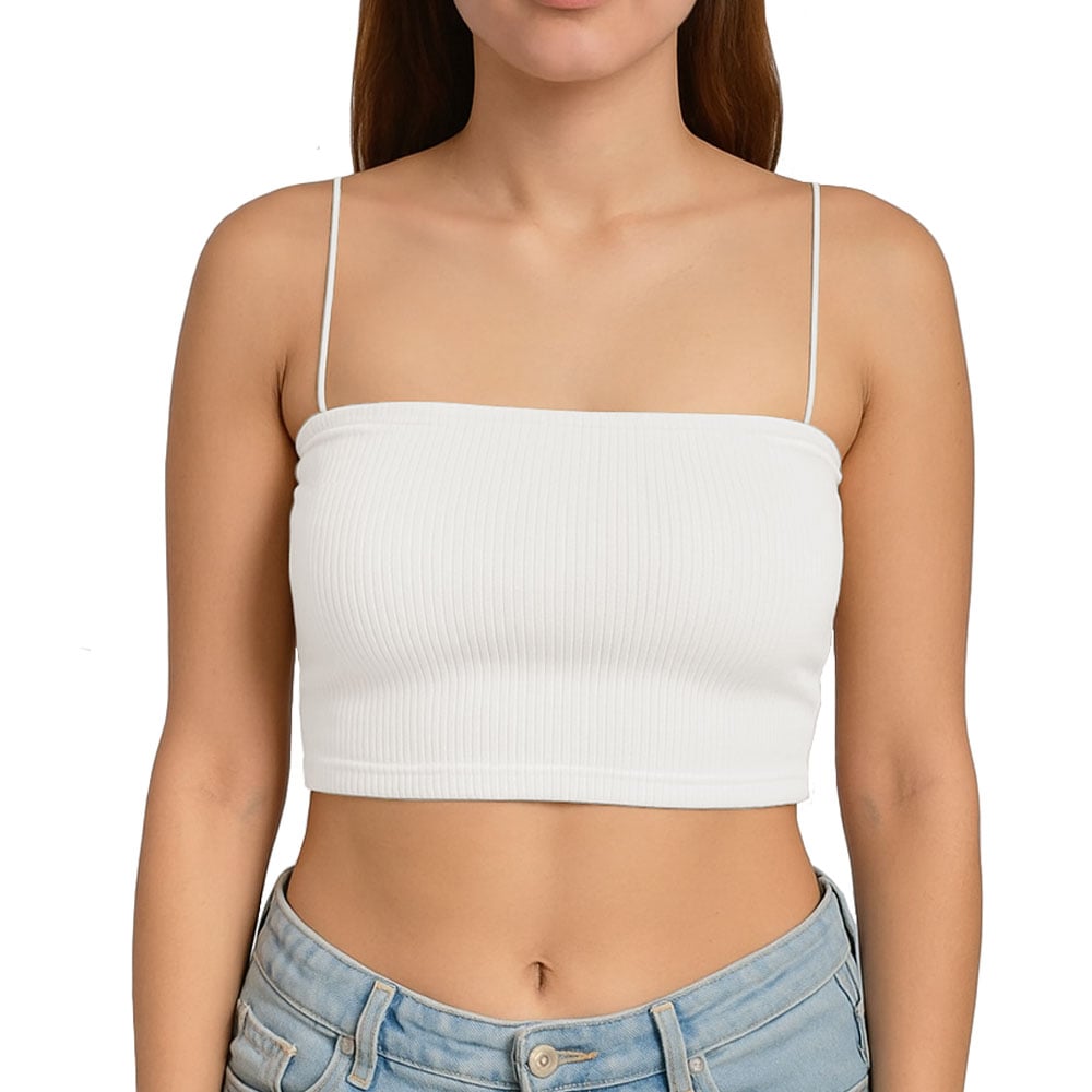 TOP STRAPLE CON TIRANTES COLA DE RATA RIB GRUESO NEW-08 COLOR BLANCO - 1