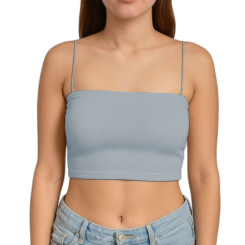 TOP STRAPLE CON TIRANTES COLA DE RATA RIB GRUESO NEW-08 COLOR GRIS - 1