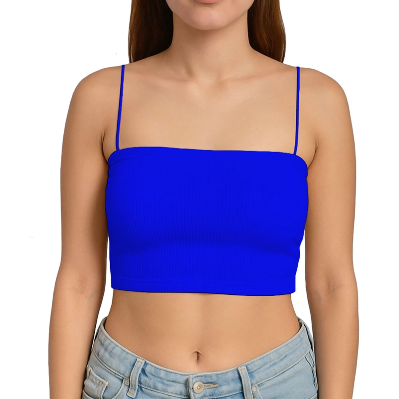 TOP STRAPLE CON TIRANTES COLA DE RATA RIB GRUESO NEW-08 COLOR AZULINO - 1