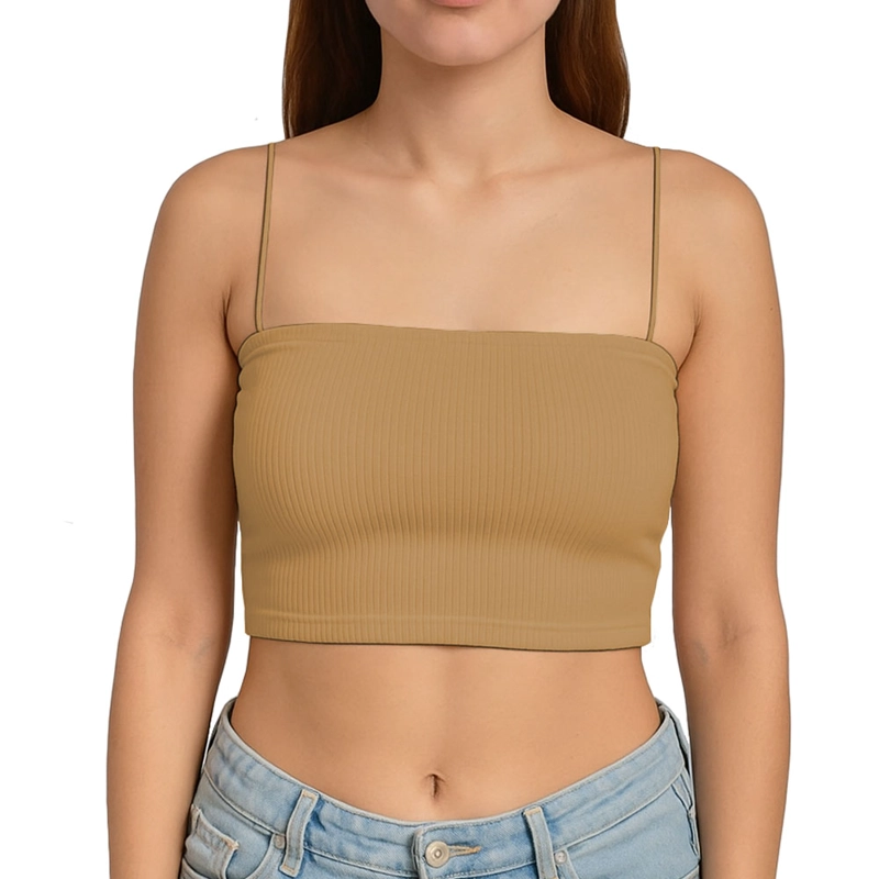 TOP STRAPLE CON TIRANTES COLA DE RATA RIB GRUESO NEW-08 COLOR BEIGE - 1