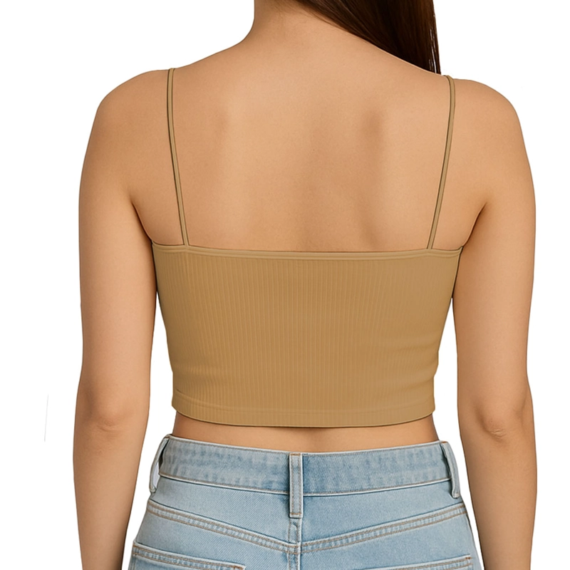 TOP STRAPLE CON TIRANTES COLA DE RATA RIB GRUESO NEW-08 COLOR BEIGE - 3