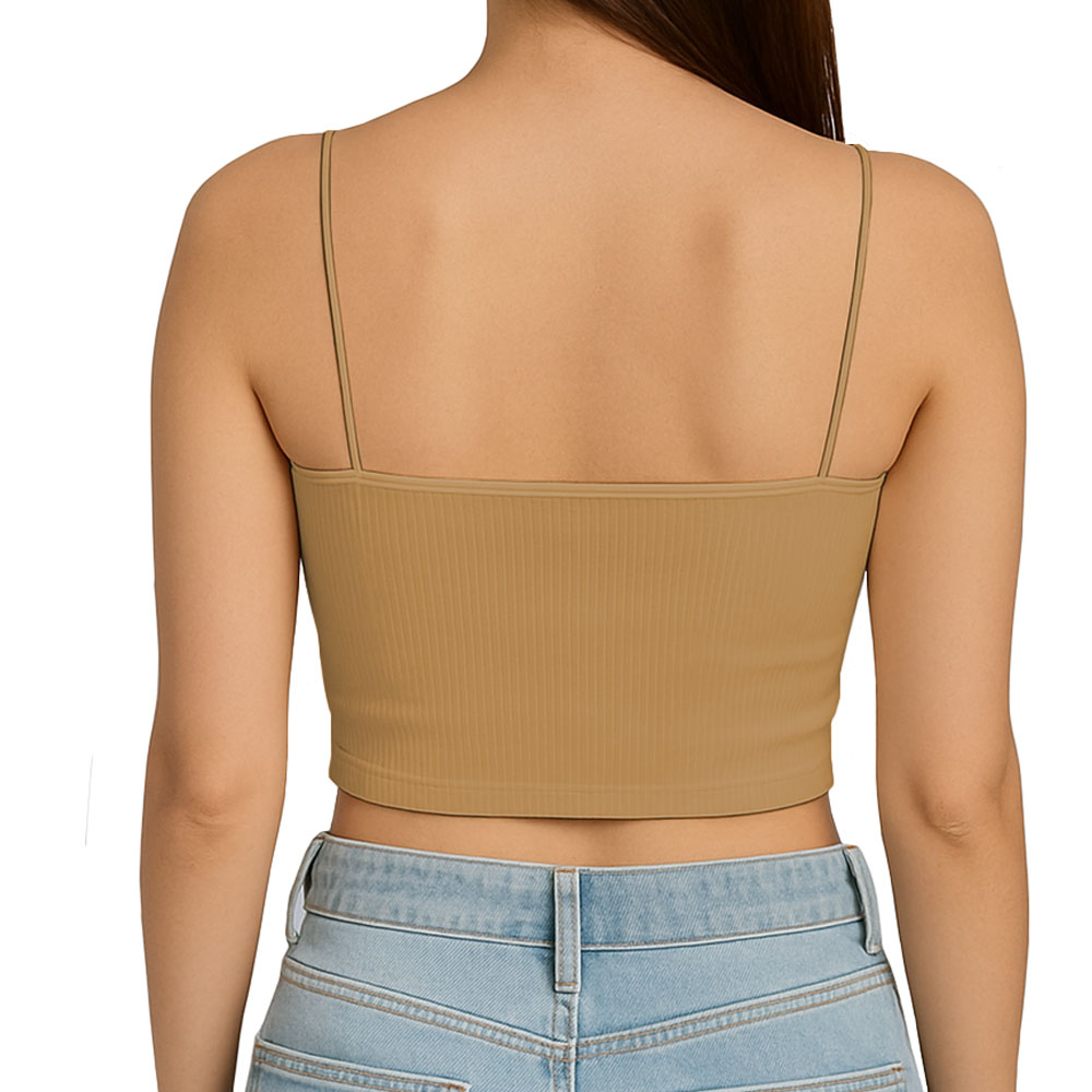 TOP STRAPLE CON TIRANTES COLA DE RATA RIB GRUESO NEW-08 COLOR BEIGE - 3