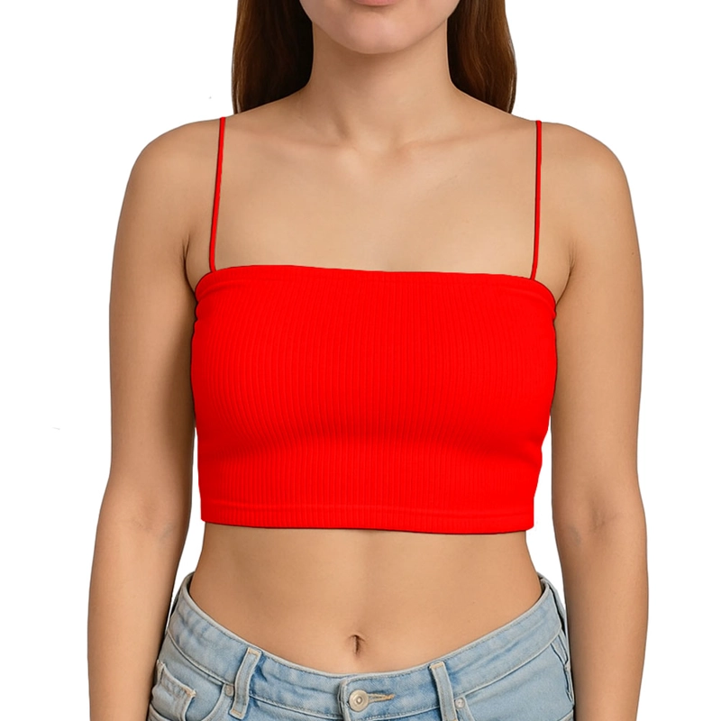TOP STRAPLE CON TIRANTES COLA DE RATA RIB GRUESO NEW-08 COLOR ROJO - 1