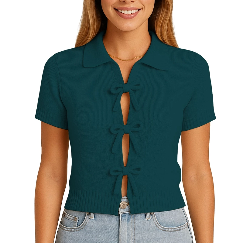 SUETER MUJER M/C CAMISERO LAZOS HILO TACTO 463G DOM-22 COLOR VERDE - 1