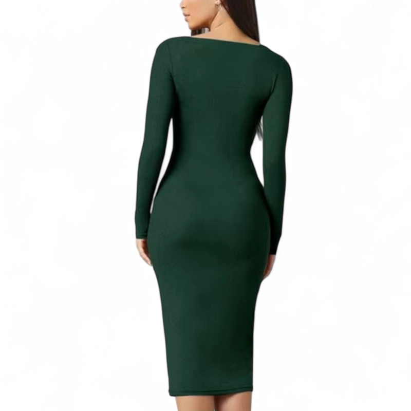VESTIDO CUELLO CUADRADO MANGA LARGA RIB GRUESO COL-22 COLOR VERDE - 3