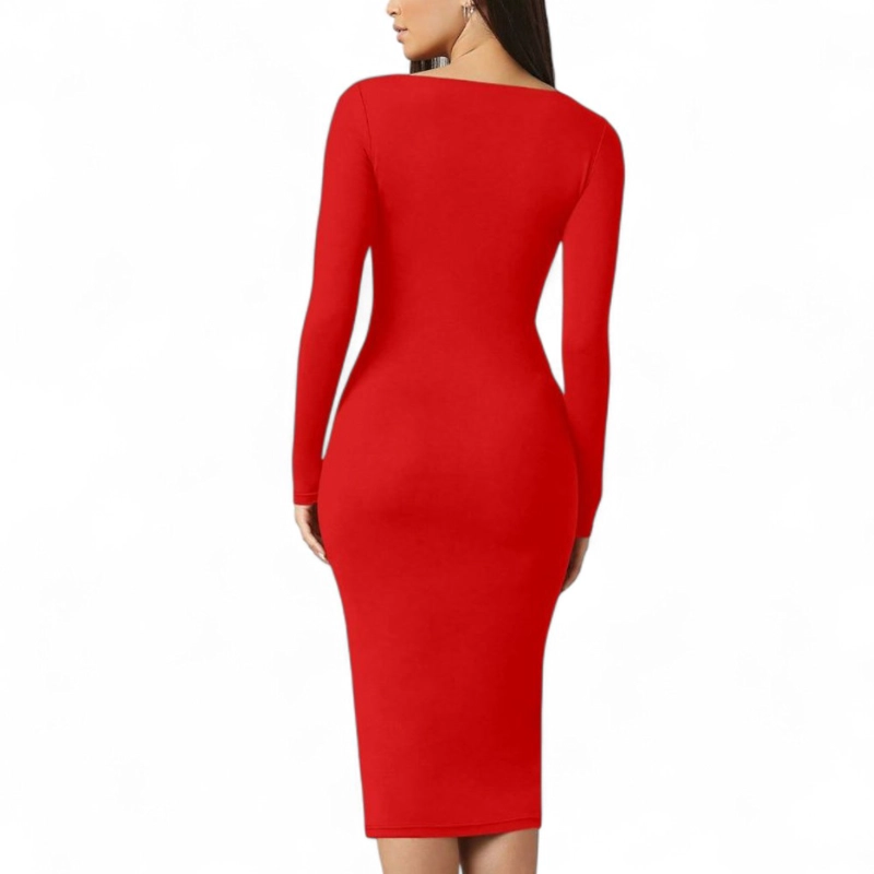 VESTIDO CUELLO CUADRADO MANGA LARGA RIB GRUESO COL-22 COLOR ROJO - 2