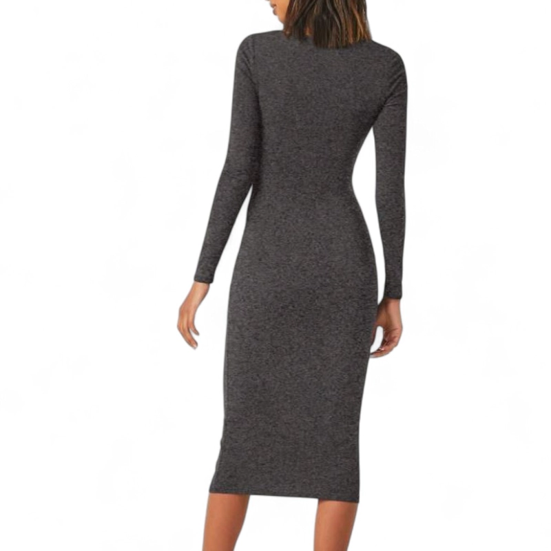 VESTIDO CUELLO CUADRADO MANGA LARGA RIB GRUESO COL-22 COLOR GRIS OSCURO - 3