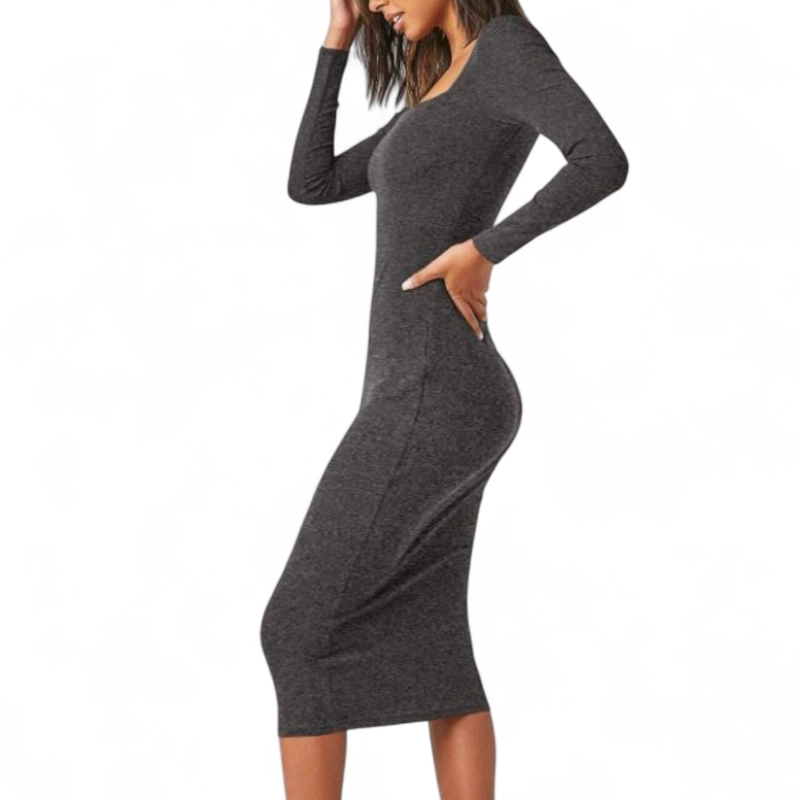 VESTIDO CUELLO CUADRADO MANGA LARGA RIB GRUESO COL-22 COLOR GRIS OSCURO - 5