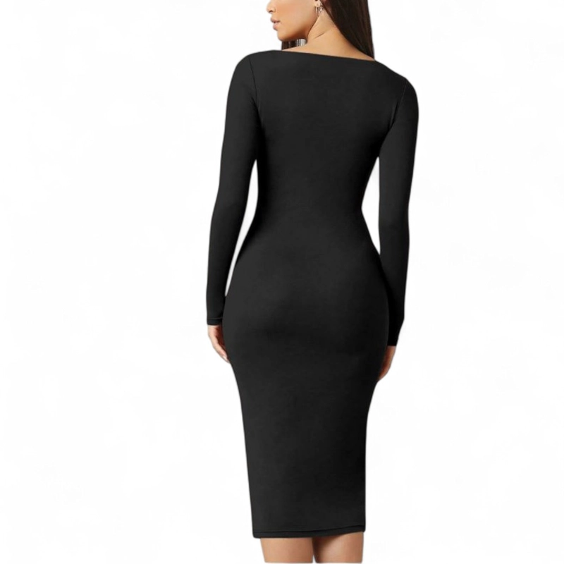 VESTIDO CUELLO CUADRADO MANGA LARGA RIB GRUESO COL-22 COLOR NEGRO - 2