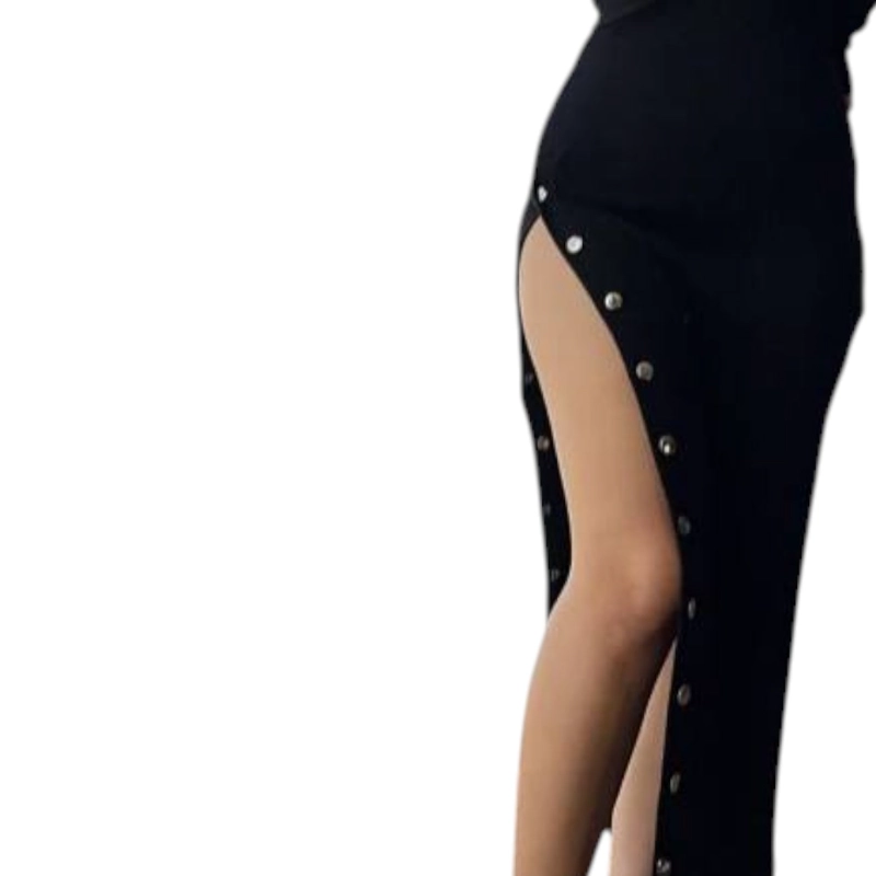 VESTIDO ASIMETRICO MANGA LARGA CON BROCHES RIB GRUESO COL-26 COLOR NEGRO - 4
