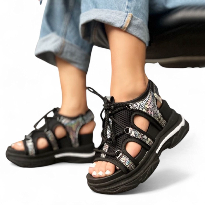 SANDALLIA MUJER ALTO X7 BOSQUE 2086L-55 COLOR NEGRO - 2