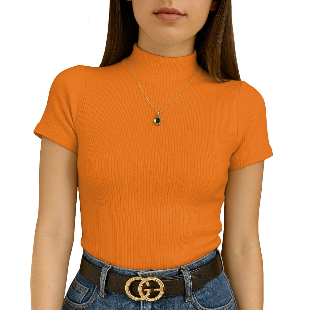 POLO MUJER CAFARENA MANGA CORTA SAB 801-12 RIB GRUESO COLOR NARANJA - 1