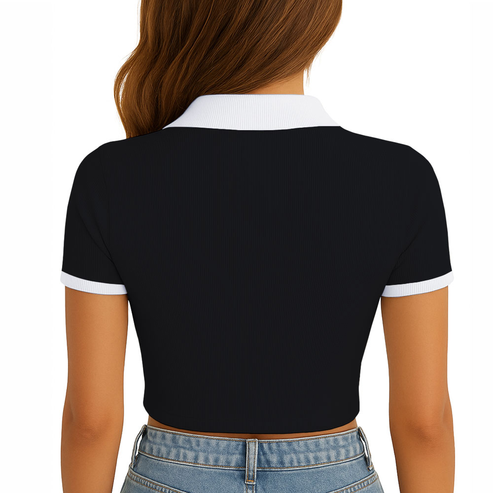 POLO MUJER CAMISERO BICOLOR MANGA CORTA RIB GRUESO NEW 710-13 COLOR NEGRO - 2