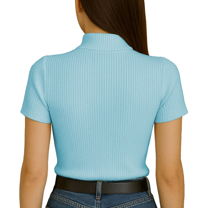 POLO MUJER CAFARENA MANGA CORTA SAB 801-12 RIB GRUESO COLOR CELESTE - 3