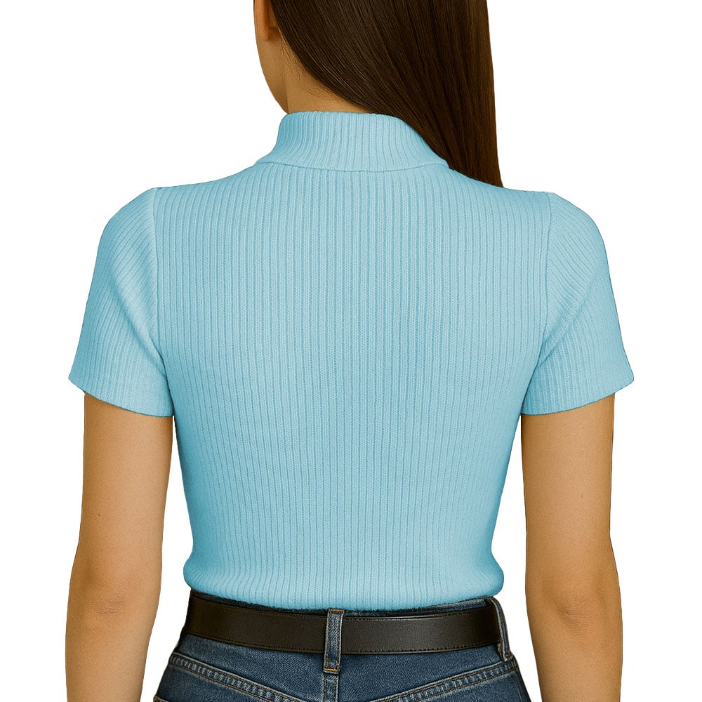 POLO MUJER CAFARENA MANGA CORTA SAB 801-12 RIB GRUESO COLOR CELESTE - 3