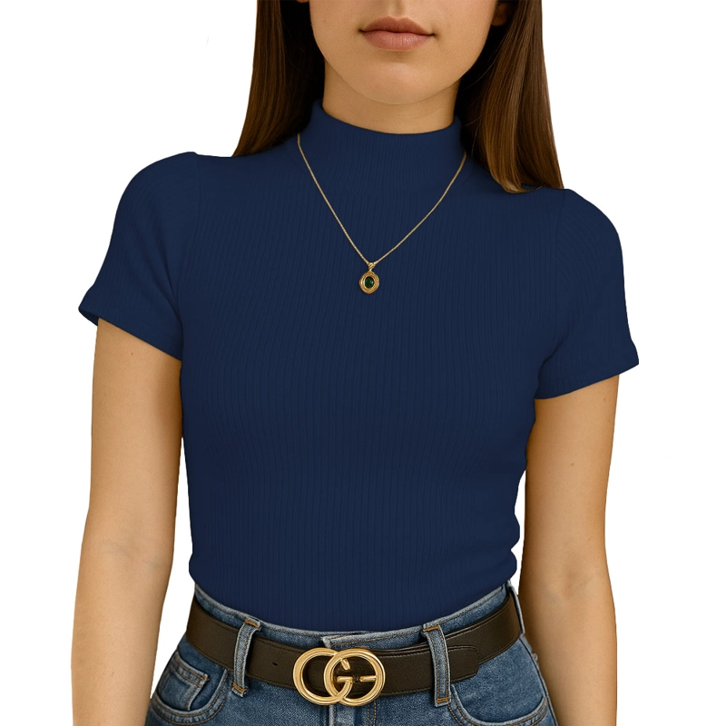POLO MUJER CAFARENA MANGA CORTA SAB 801-12 RIB GRUESO COLOR AZUL - 1