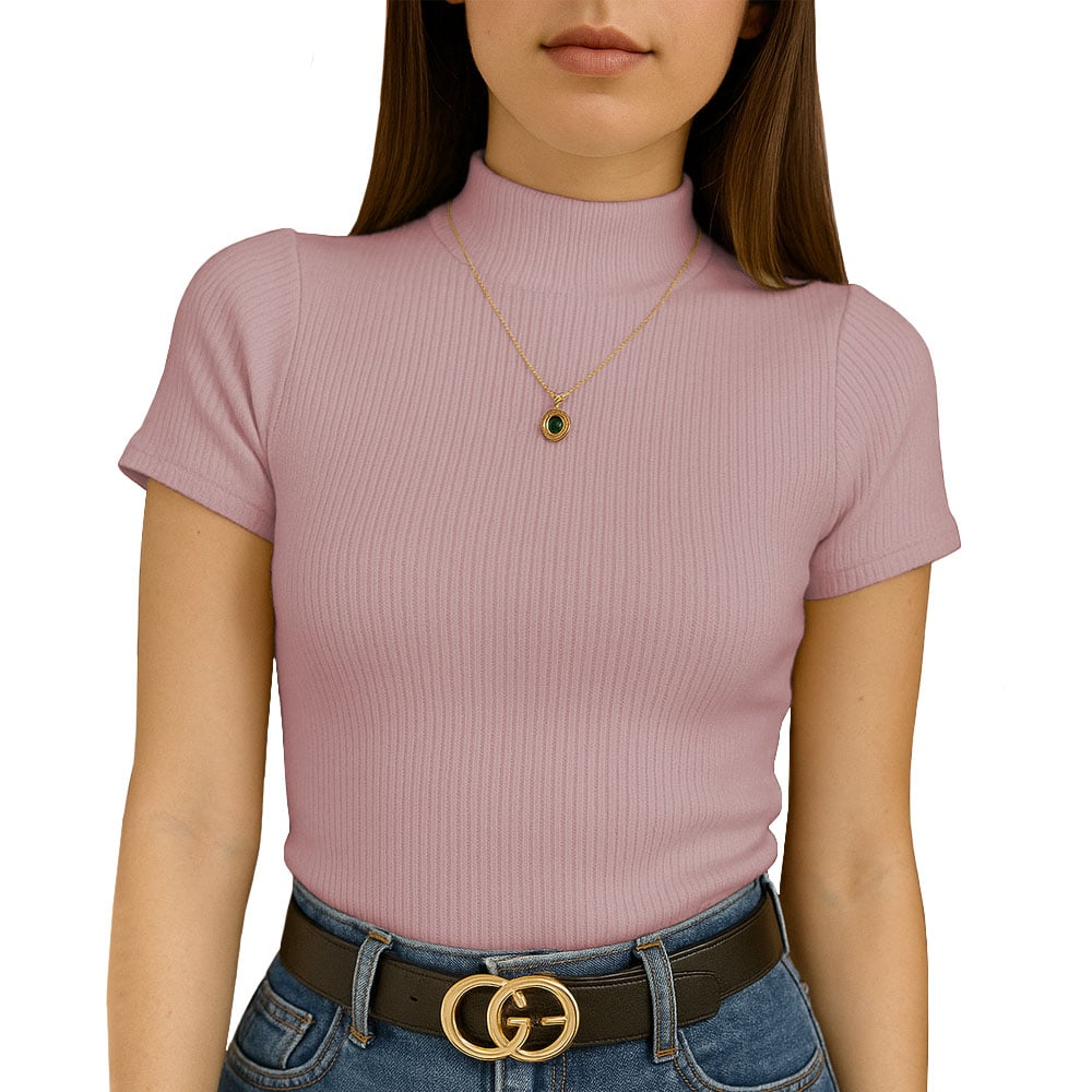 POLO MUJER CAFARENA MANGA CORTA SAB 801-12 RIB GRUESO COLOR ROSADO - 1