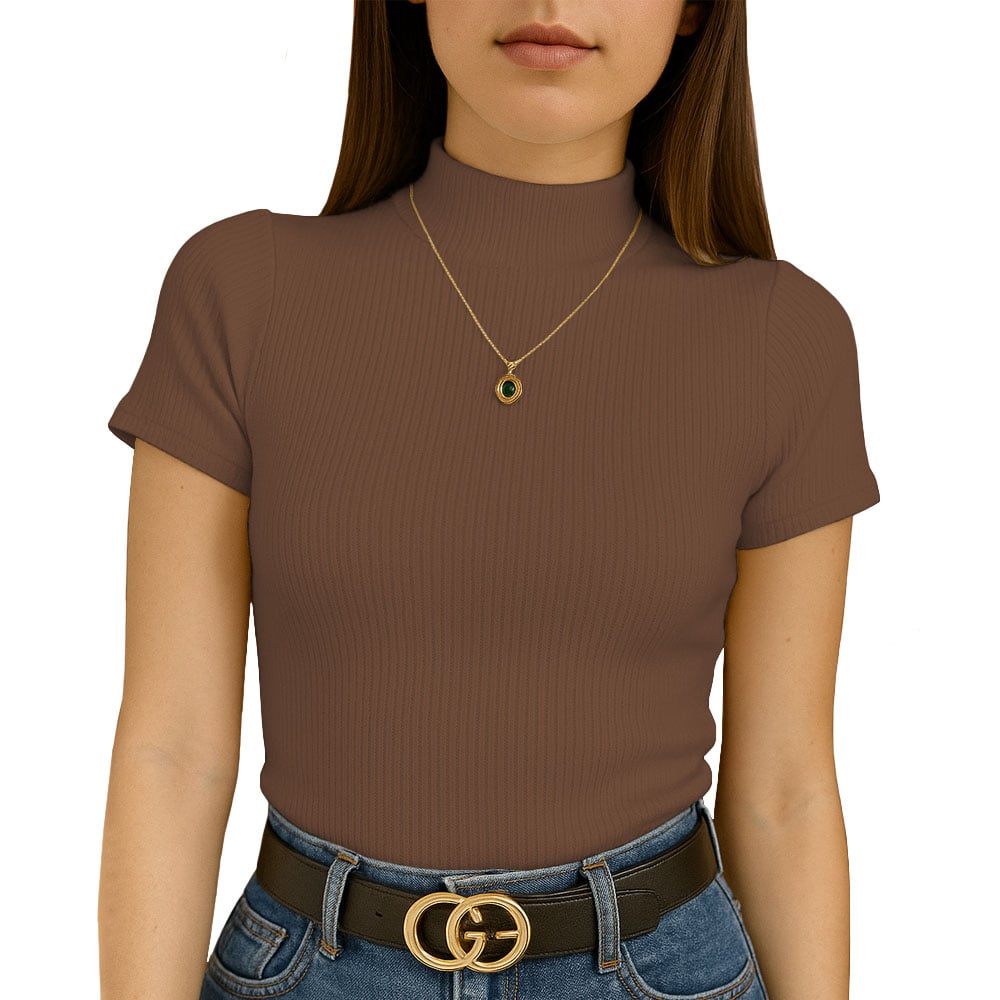POLO MUJER CAFARENA MANGA CORTA SAB 801-12 RIB GRUESO COLOR MARRON - 1
