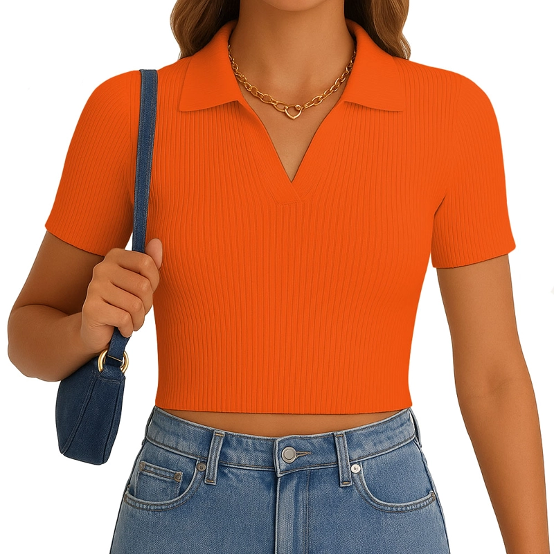 POLO MUJER CAMISERO MANGA CORTA NEW 710-13 RIB GRUESO COLOR NARANJA - 3