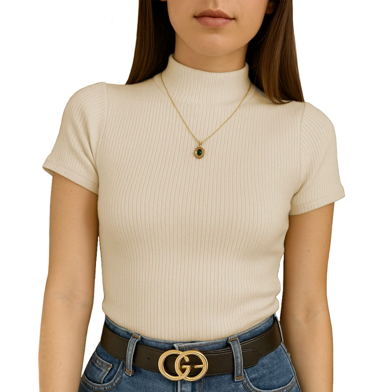 POLO MUJER CAFARENA MANGA CORTA SAB 801-12 RIB GRUESO COLOR BEIGE - 1