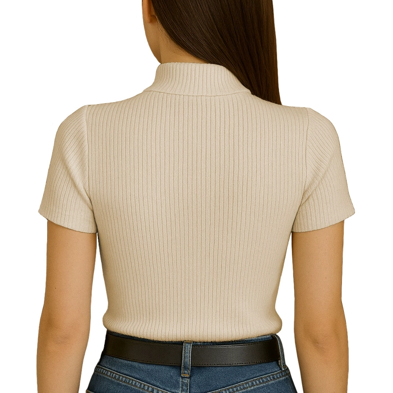 POLO MUJER CAFARENA MANGA CORTA SAB 801-12 RIB GRUESO COLOR BEIGE - 3