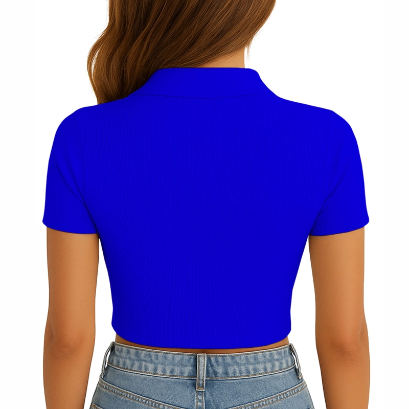 POLO MUJER CAMISERO MANGA CORTA NEW 710-13 RIB GRUESO COLOR AZULINO - 3