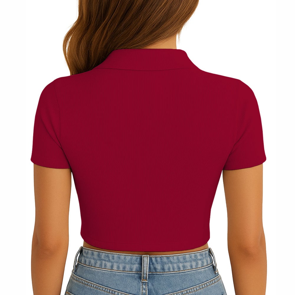 POLO MUJER CAMISERO MANGA CORTA NEW 710-13 RIB GRUESO COLOR VINO - 3