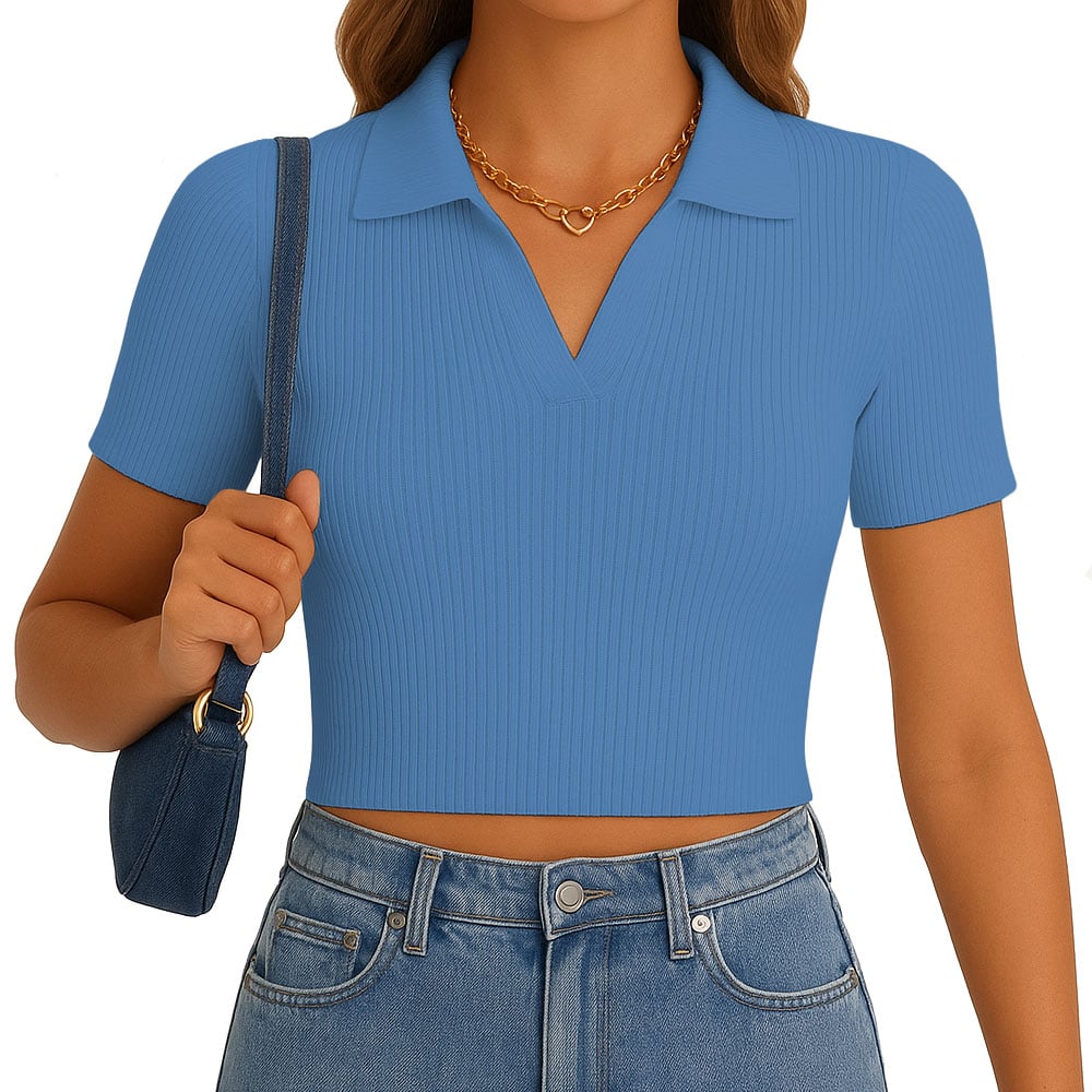 POLO MUJER CAMISERO MANGA CORTA NEW 710-13 RIB GRUESO COLOR ACERO - 1