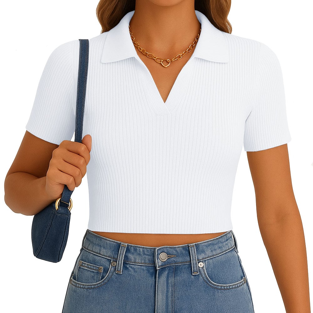 POLO MUJER CAMISERO MANGA CORTA NEW 710-13 RIB GRUESO COLOR BLANCO - 1