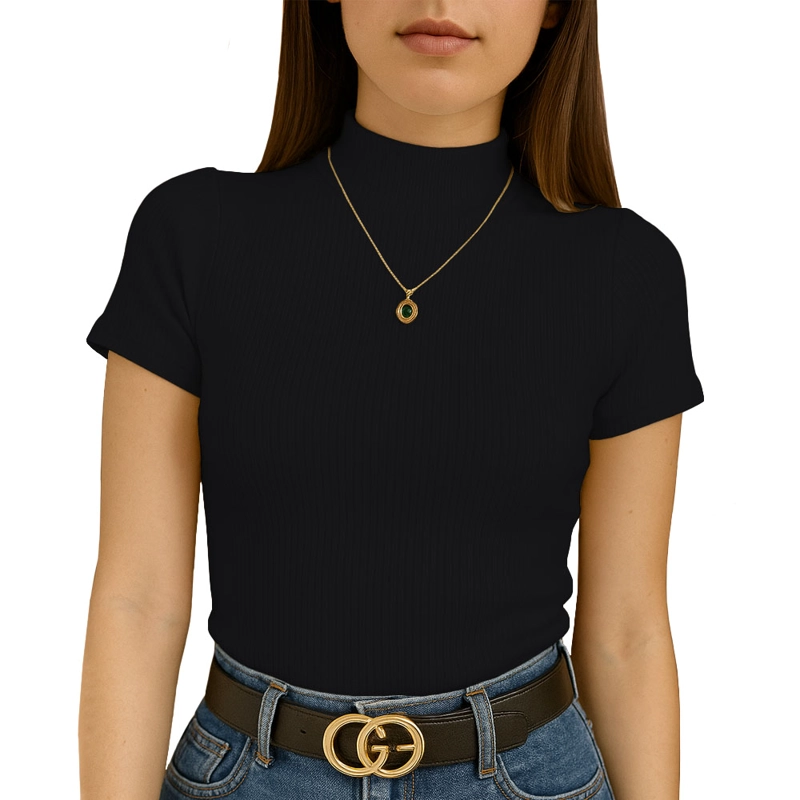 POLO MUJER CAFARENA MANGA CORTA SAB 801-12 RIB GRUESO COLOR NEGRO - 1