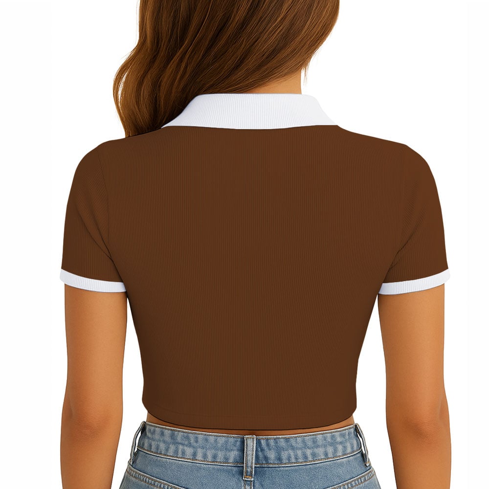 POLO MUJER CAMISERO BICOLOR MANGA CORTA RIB GRUESO NEW 710-13 COLOR MARRON - 3