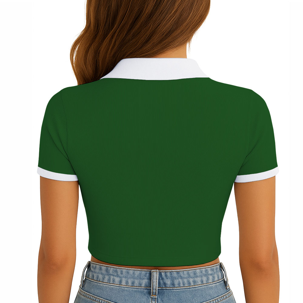 POLO MUJER CAMISERO BICOLOR MANGA CORTA RIB GRUESO NEW 710-13 COLOR VERDE - 2