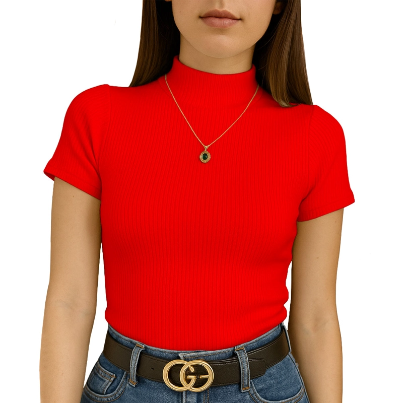 POLO MUJER CAFARENA MANGA CORTA SAB 801-12 RIB GRUESO COLOR ROJO - 1