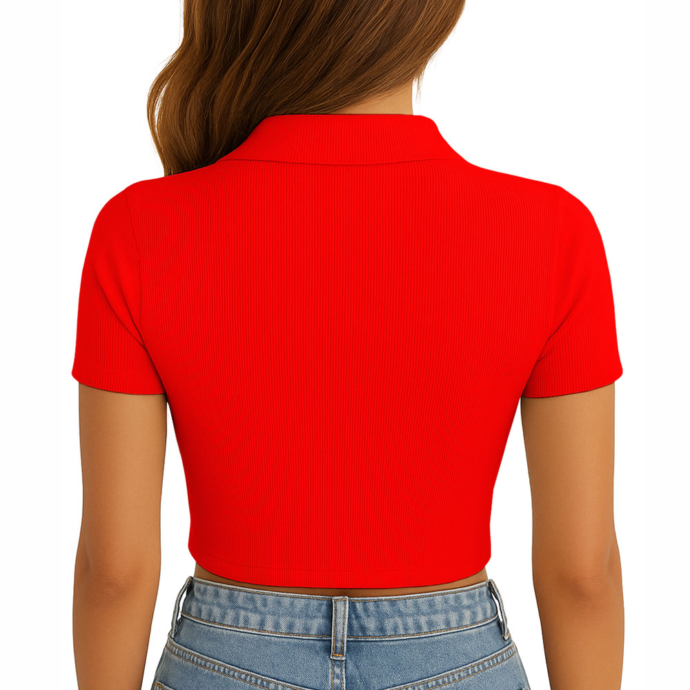 POLO MUJER CAMISERO MANGA CORTA NEW 710-13 RIB GRUESO COLOR ROJO - 3