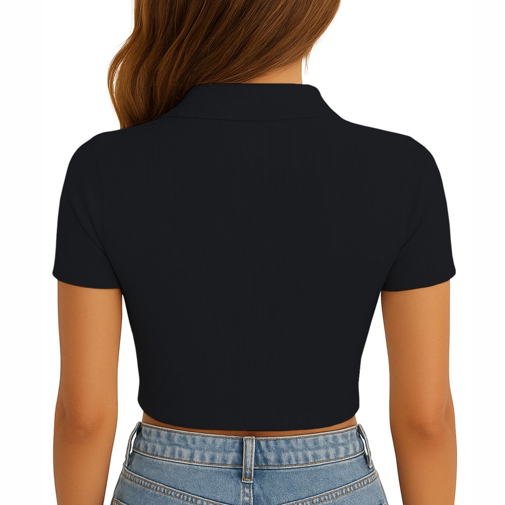POLO MUJER CAMISERO MANGA CORTA NEW 710-13 RIB GRUESO COLOR NEGRO - 3