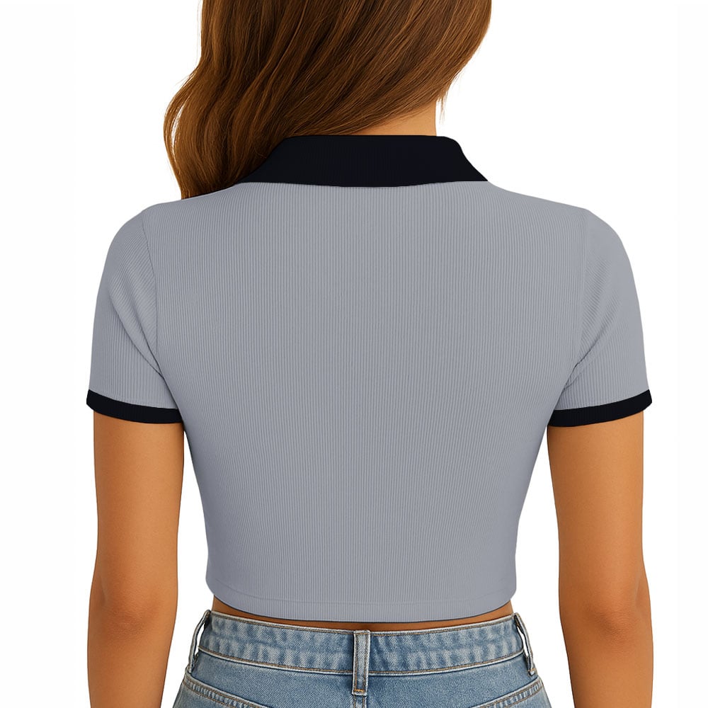 POLO MUJER CAMISERO BICOLOR MANGA CORTA RIB GRUESO NEW 710-13 COLOR GRIS - 2