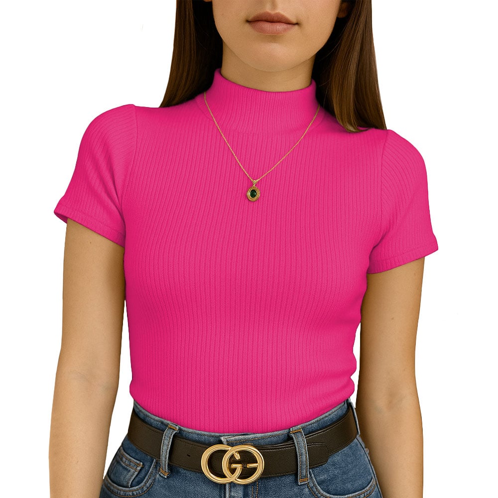 POLO MUJER CAFARENA MANGA CORTA SAB 801-12 RIB GRUESO COLOR CHICLE - 1
